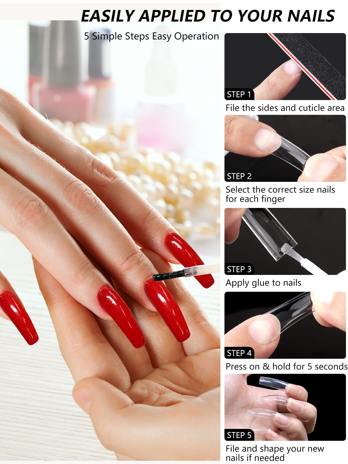 Yokilly Clear Coffin Nails Tips, 550PCS Long C Curved Nail Tips for Acrylic Nails Professional, Half Cover Square Soft Gel Fake Nail Tips for Dip Powder Nail Salons and DIY Nail Art