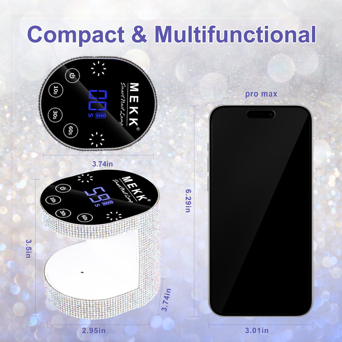 MEKK Cordless Mini UV Light for Gel Nails - 24W Rechargeable Mini UV LED Nail Lamp with Touch Control & Auto Sensor,Small Flash Cure Lamp,4 Timers,Portable Nail Light for Tavel & Home Use-Diamond