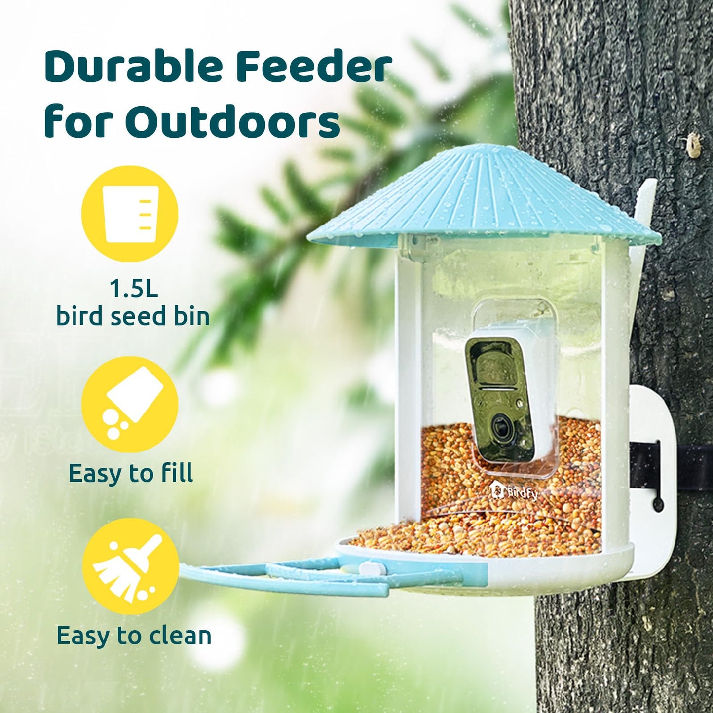 NETVUE by Birdfy Smart Bird Feeder with 2K AI Camera, Auto Capture Videos & Motion Detection, Live Steam, Wireless Wildbird Watching, Ideal Gift for Outdoor Backyard Birder(AI by Subscription)