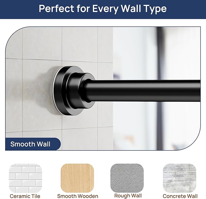 ENJOYBASICS 2 Pack Adjustable Spring Tension Curtain Rods 32 to 78 Inches, Stainless Steel Matte Black Shower Rod No Drilling for Window, Bathroom, Closet, Room Divider, 7/8" Diameter