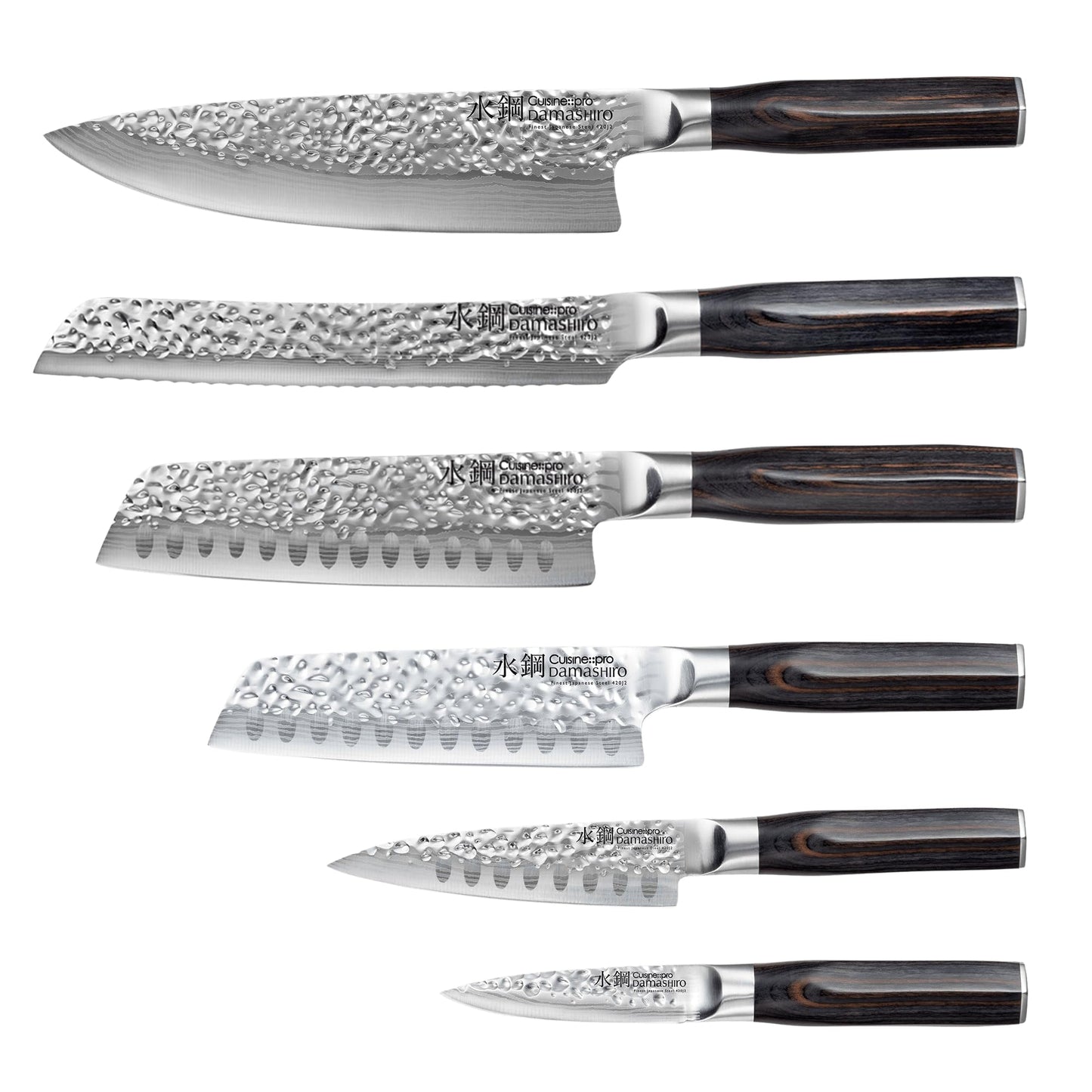 Cuisine::pro Damashiro Emperor Knife Block (Shi, 7 Piece Set) - Premium Japanese Steel Knife Set With Tempered Glass - Magnetic Knife Holder - Professional Knife Set in Damascus Design