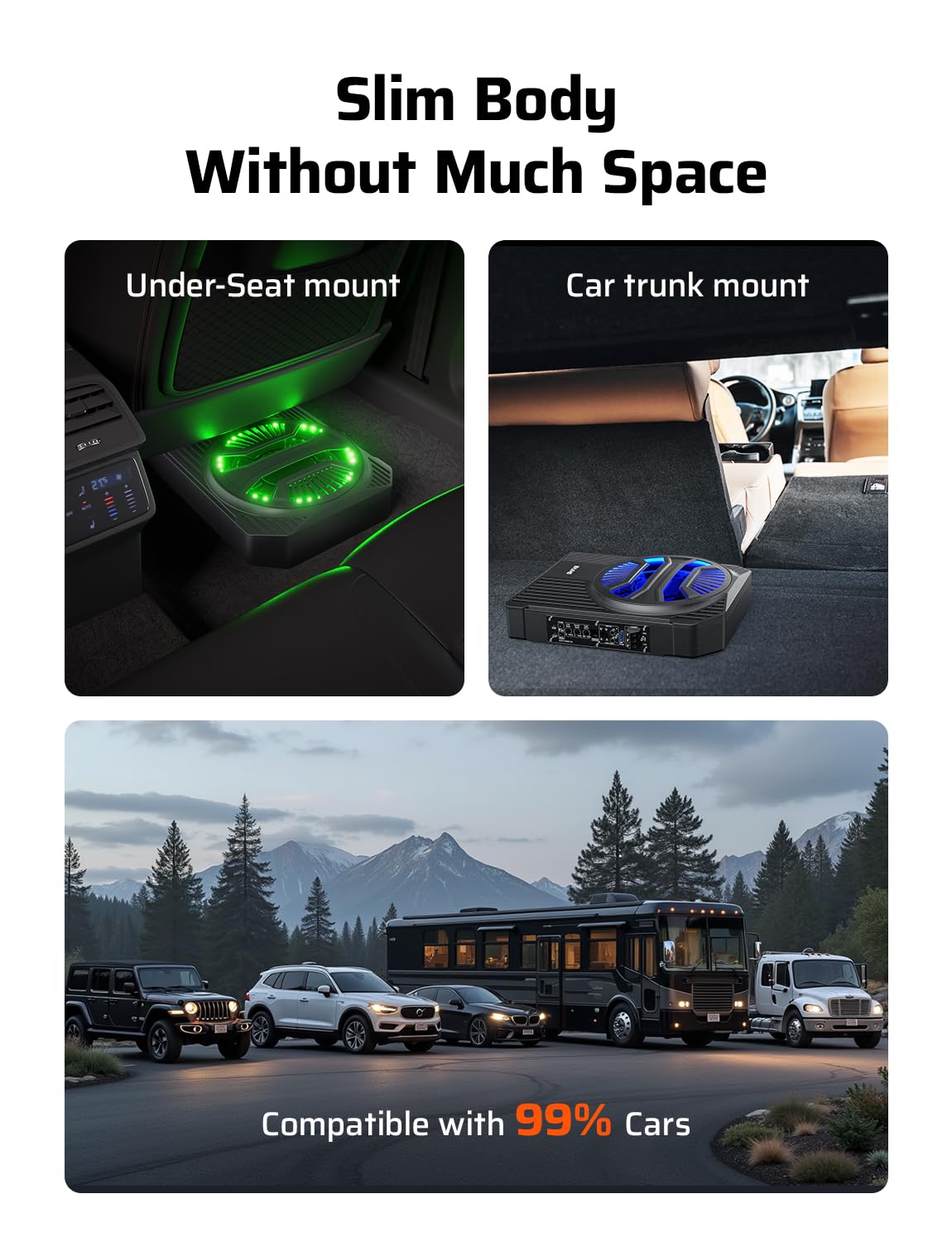 Ehaho 10" 1600W Slim Under Seat Car Subwoofer with Amp, Class D MOSFET Amp & RGB Light, APP/Remote Control, Music Sync Bass & Rainbow Chasing Effects, Independent Low-Pass Filter/Gain/Bass Boost