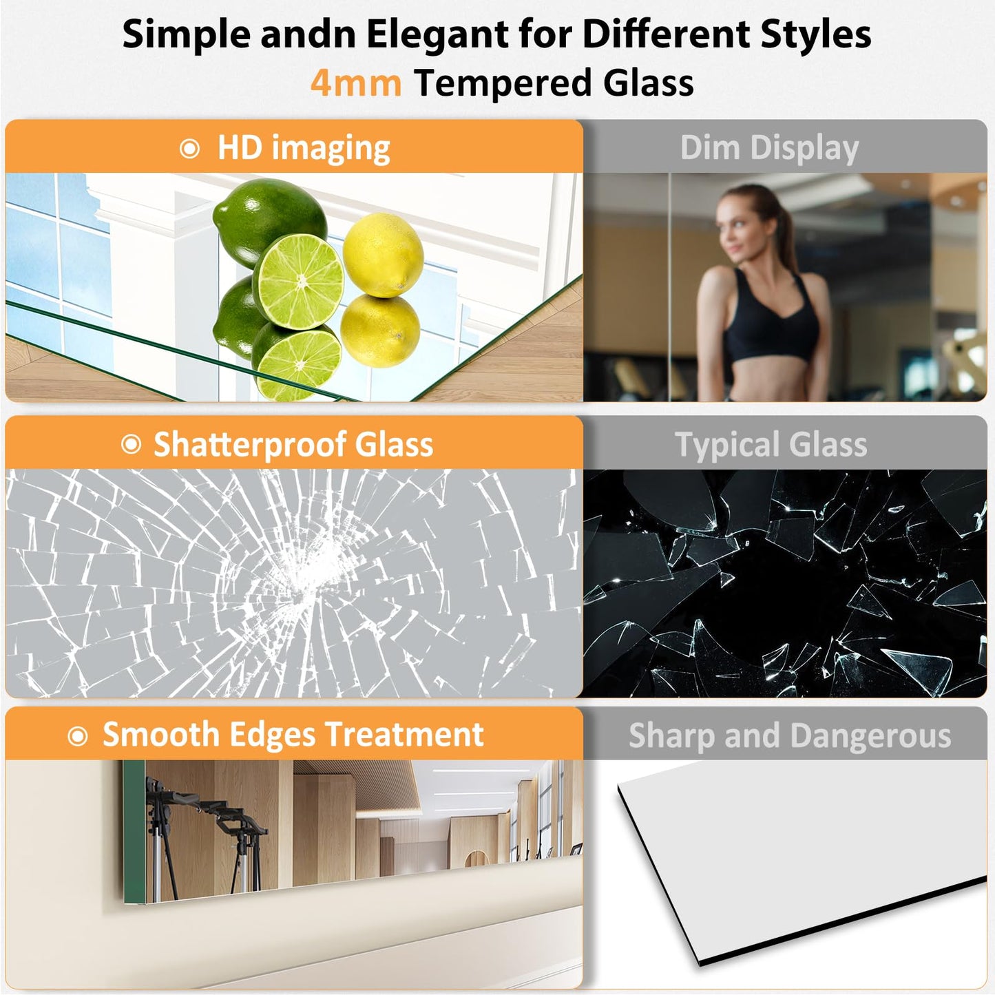 STAWDY Home Gym Mirror,48X30 Inch -2PC Frameless Full Body Wall Mirror Length Tempered Glass Wall-Mounted Mirror for Gym,Yoga,Bedroom,Bathroom,Exercise Room