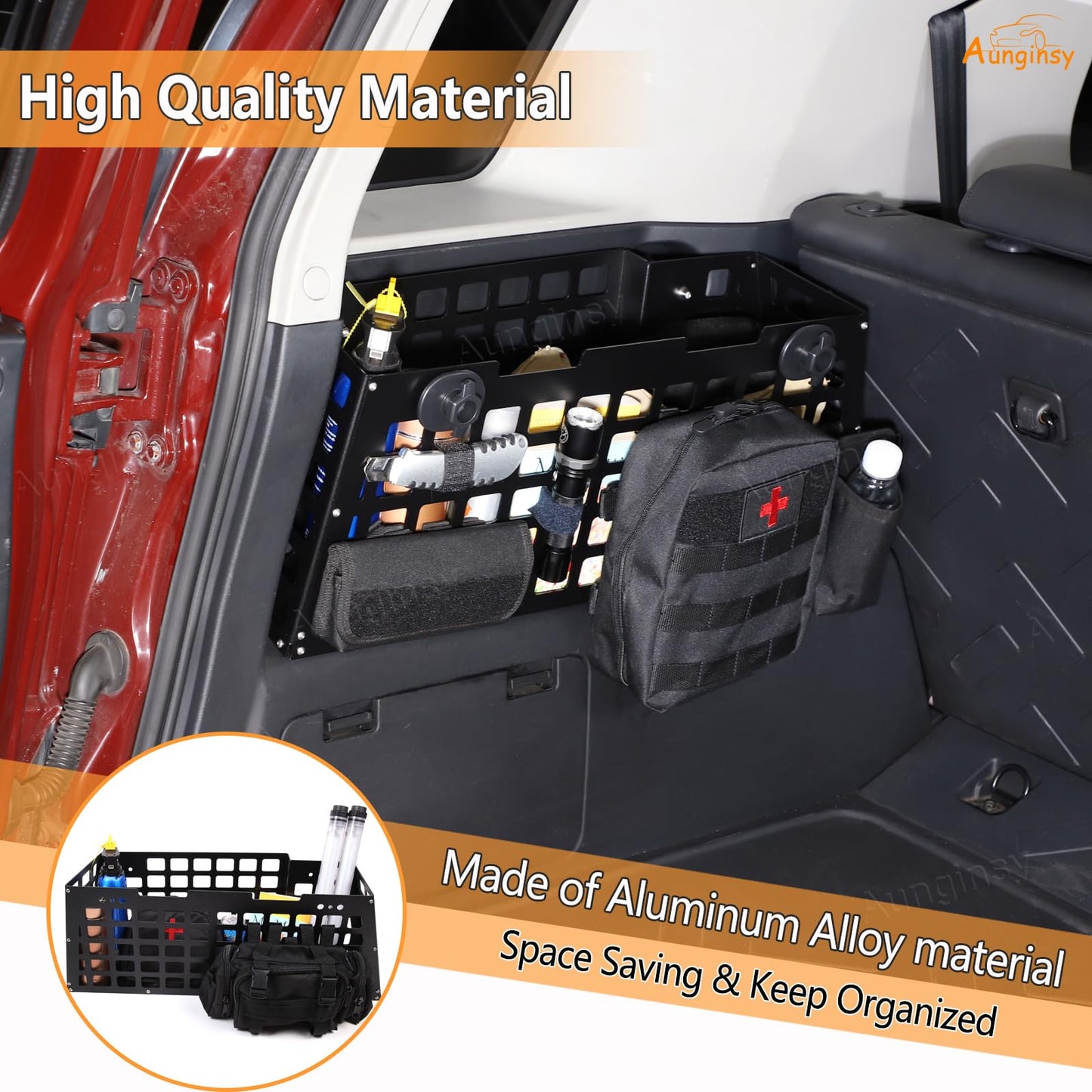 Aunginsy Car Organizer Compatible with Toyota FJ Cruiser 2007-2021 Aluminum Alloy Car Rear Left Side Storage Basket Bag Multifunctional Trunk Storage Box Organizer