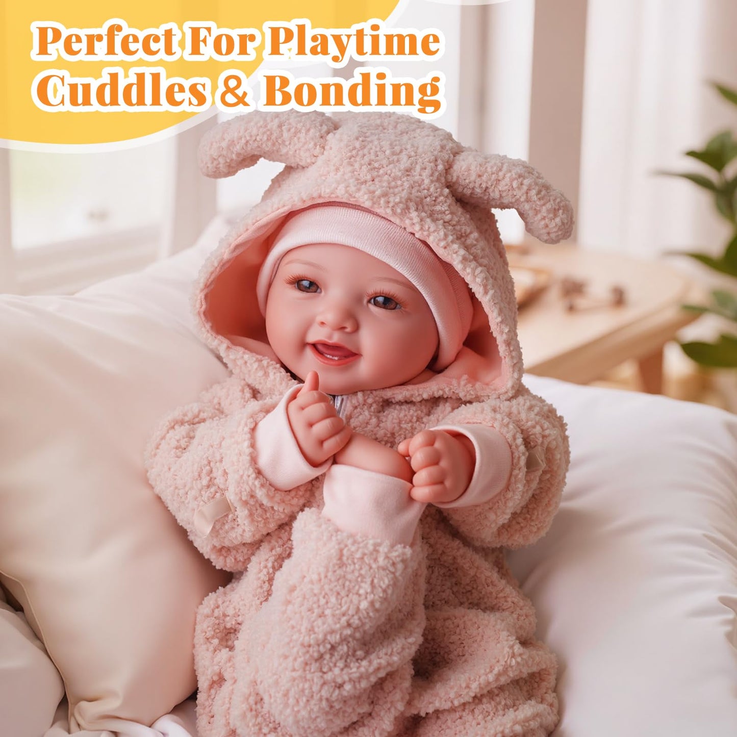 BABESIDE 15-Inch Baby Doll with Feeding Set, Lightweight First Baby Doll for Kids 3+, Realistic Baby Girl with Soft Cuddly Body for Easy Holding and Pretend Play