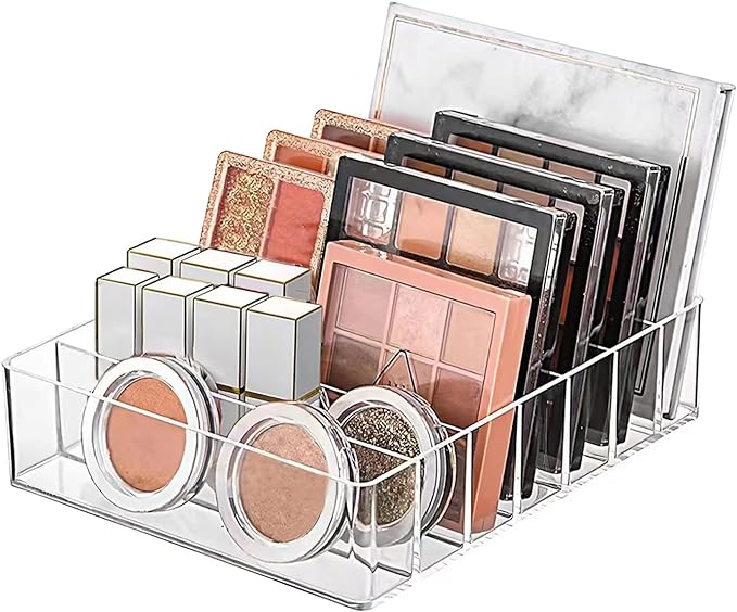 WECHENG Makeup Organizer for Eyeshadow Palette and Lipstick Organizer, 7 Section Divided Makeup Palette Organizer for Vanity Drawer Countertop Modern Cosmetics Storage(7.48" x 6.22" x 1.77")