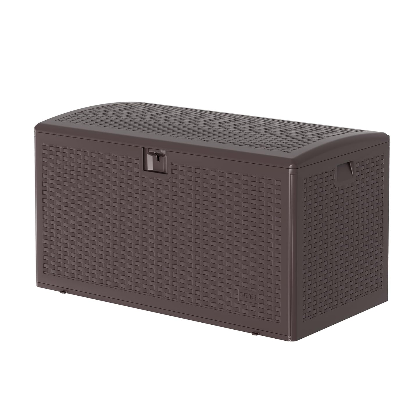 PeacefulHues 120 Gallon Waterproof Large Resin Deck Box Indoor Outdoor, Lockable Storage Container for Patio Furniture Cushions, Throw Pillows, Garden Tools, and Pool Floats, Brown