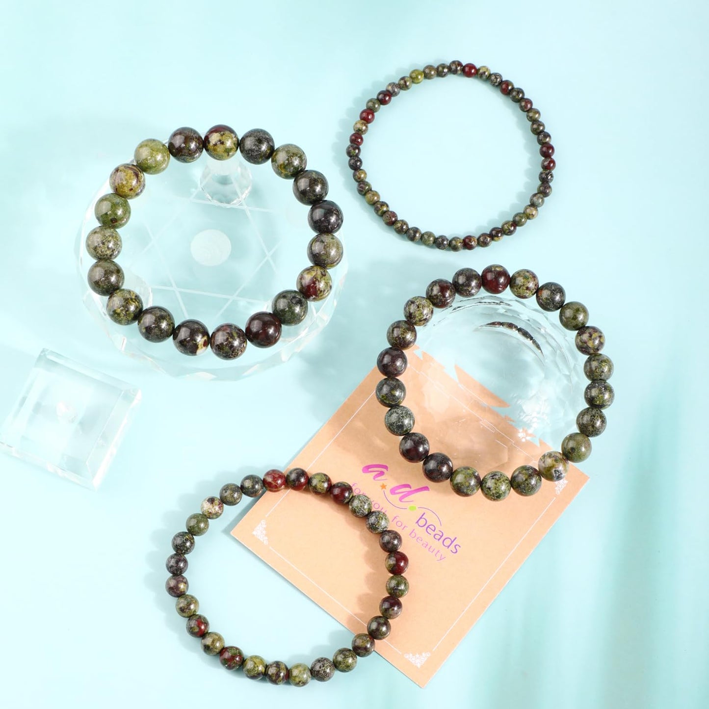 AD Beads 8mm Handmade Dragon Blood Jasper Elastic Bracelet – Natural Gemstone for Strength and Vitality – Meditation, Yoga, Healing and Energy Gift for Men Women