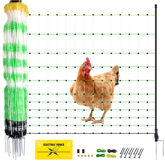 Electric Fence Netting - Chicken Fences for The Yard Semi-Rigid Net for Livestock or Poultry Fence Double Spiked Poultry Netting Fence Electric Portable 35" H x 164' L, 14 Posts