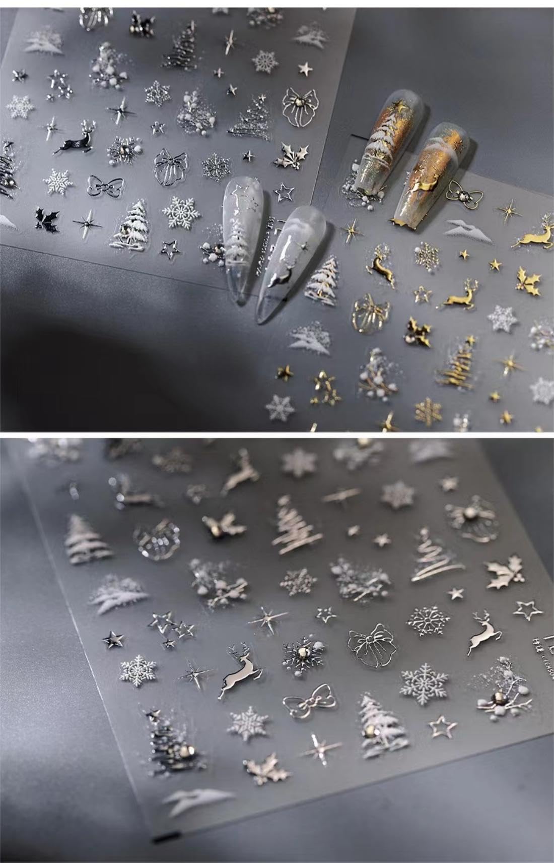 Christmas Nail Art Stickers 5D Embossed Gold Elk Nail Stickers Self-Adhesive Snowflake Bow Xmas Tree Rhinestone Star Elk Nail Decals for Women Girls Winter Holiday Manicure DIY Nail Supplies