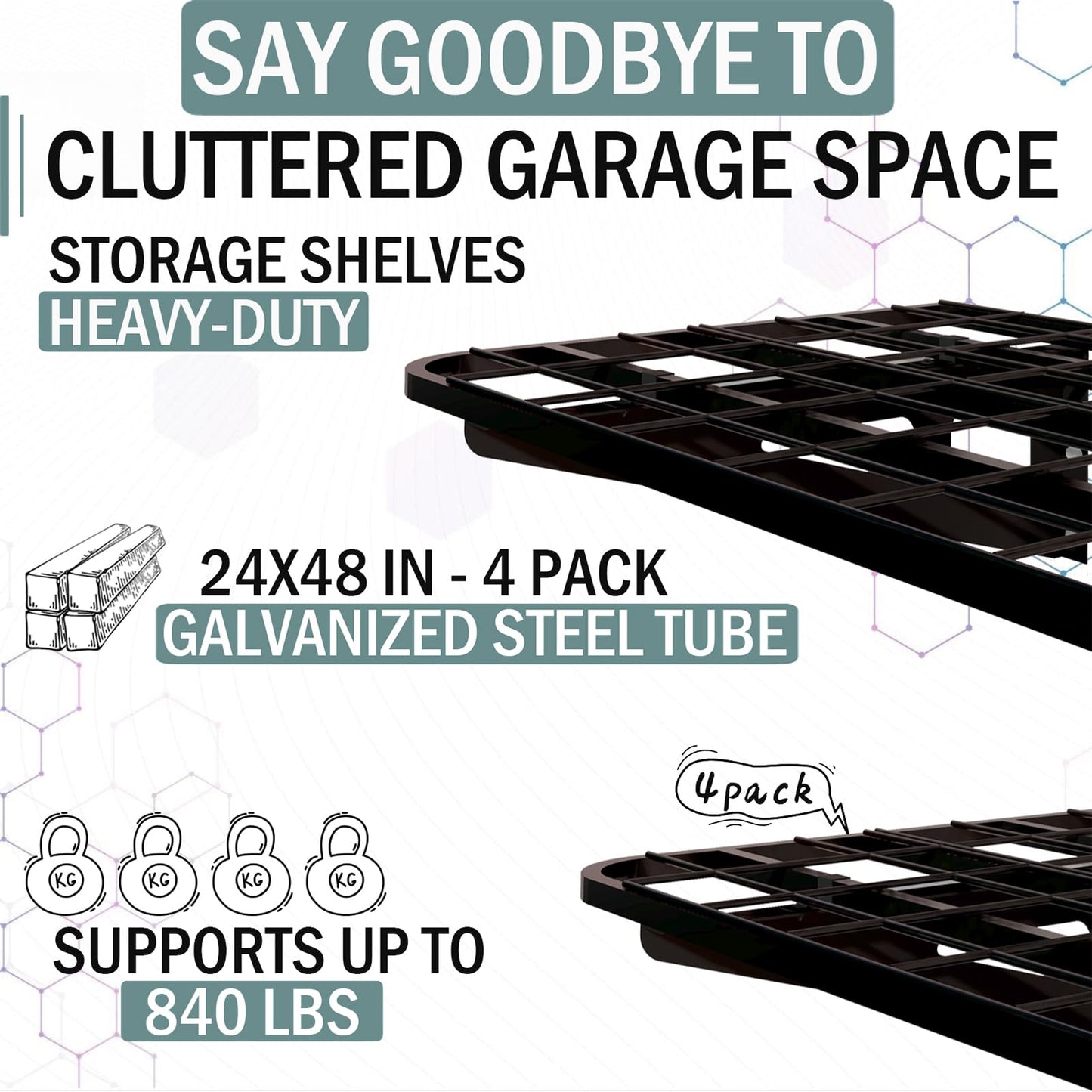 2-Pack 2x4ft Garage Wall Shelving, 2 Shelf Total 8 ft(L) Garage Shelving Wall Mounted – Heavy-Duty Storage Shelves, Perfect for Holding Storage Bins, Sporting Goods, Tools, and More Space-Saving