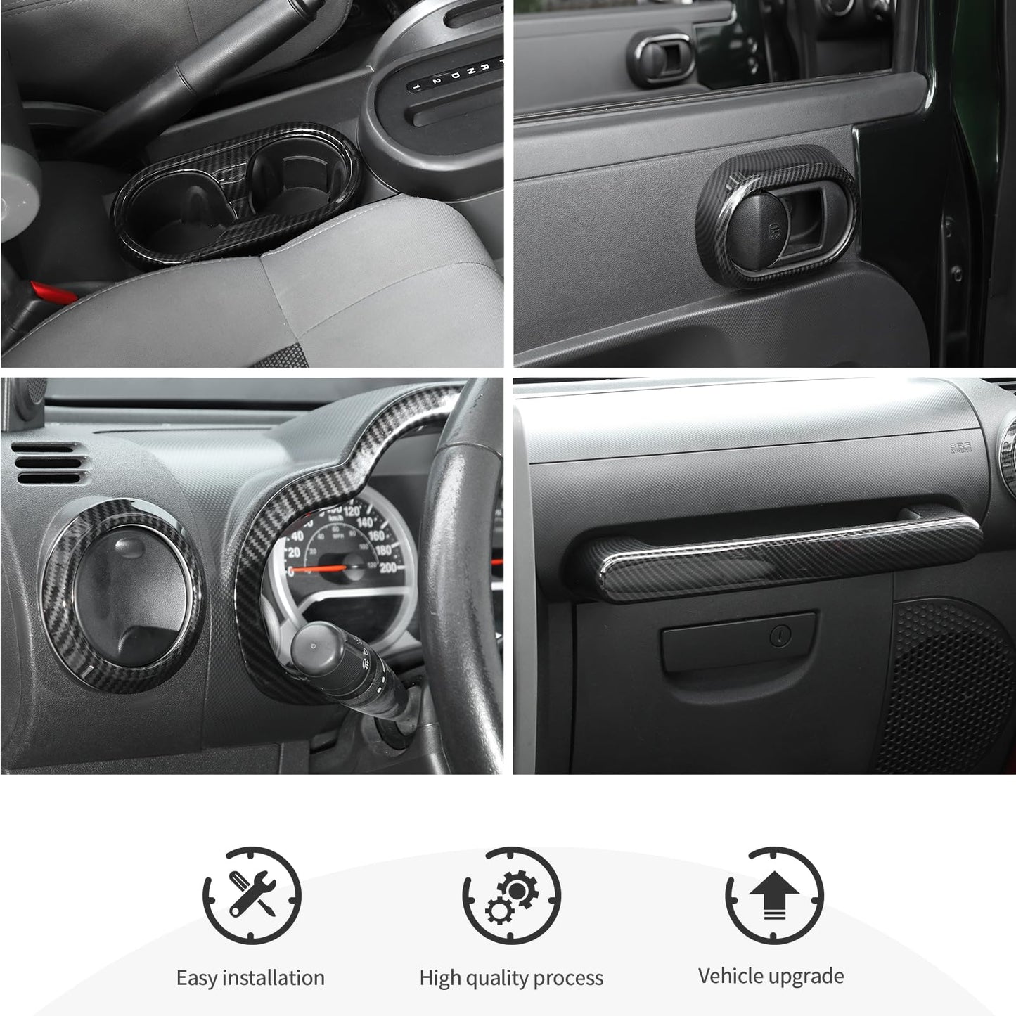 CheroCar Full Set Interior Decoration Trim Kit Fit for Jeep Wrangler JK 07-2010 Carbon Fiber Interior Accessories