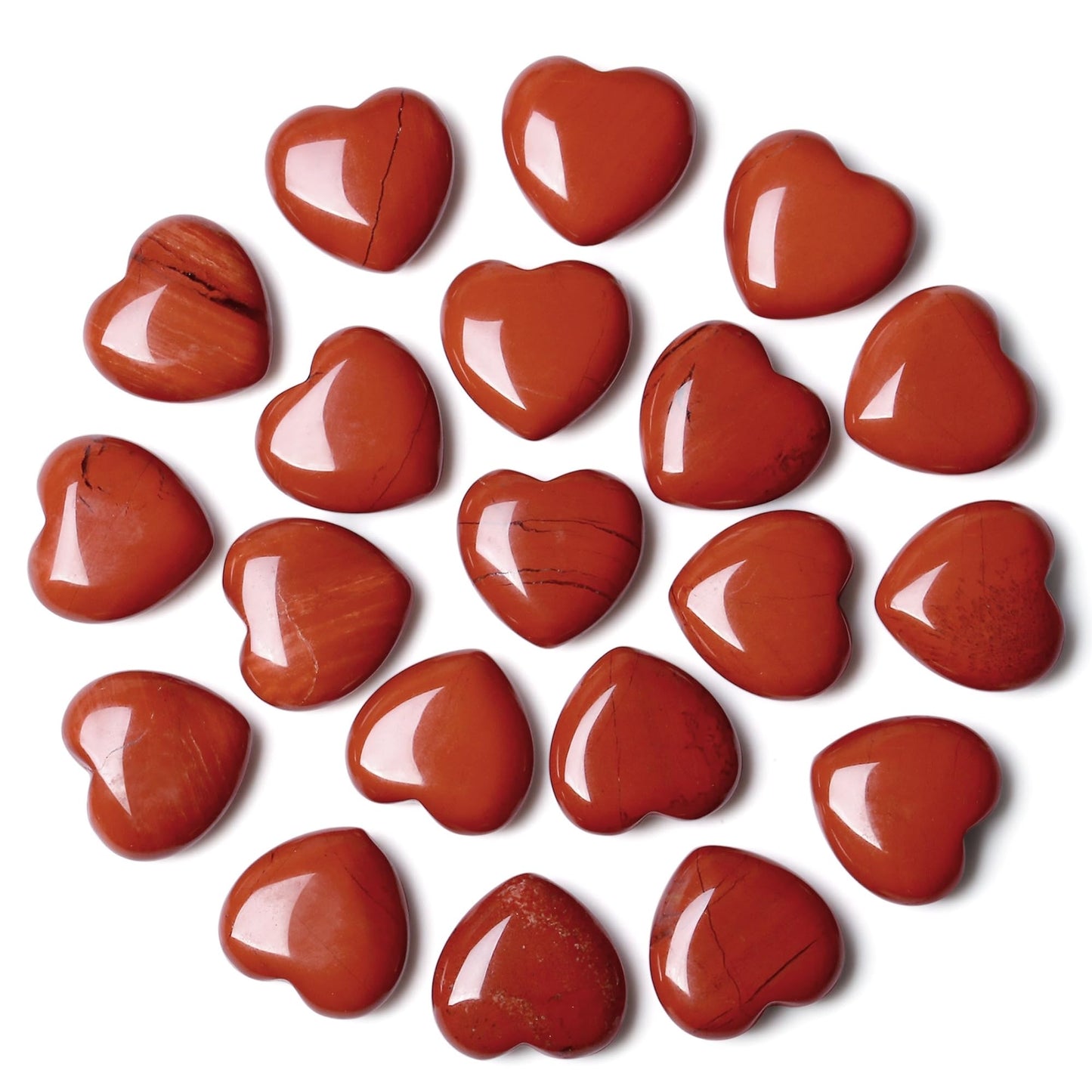 NUKAYAI 20PCS Red Jasper Heart Healing Crystals Set Stones Love Shaped Polished Crystal Natural Cute Pocket Thumb Reiki Wholesale Set Gifts Balancing Meditation Gifts for Women Mother's Day
