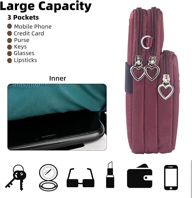 JANKS Small Crossbody Bag for Women - Mini Phone Purses with Crossbody Strap and Wallet - Nylon Arm Bag