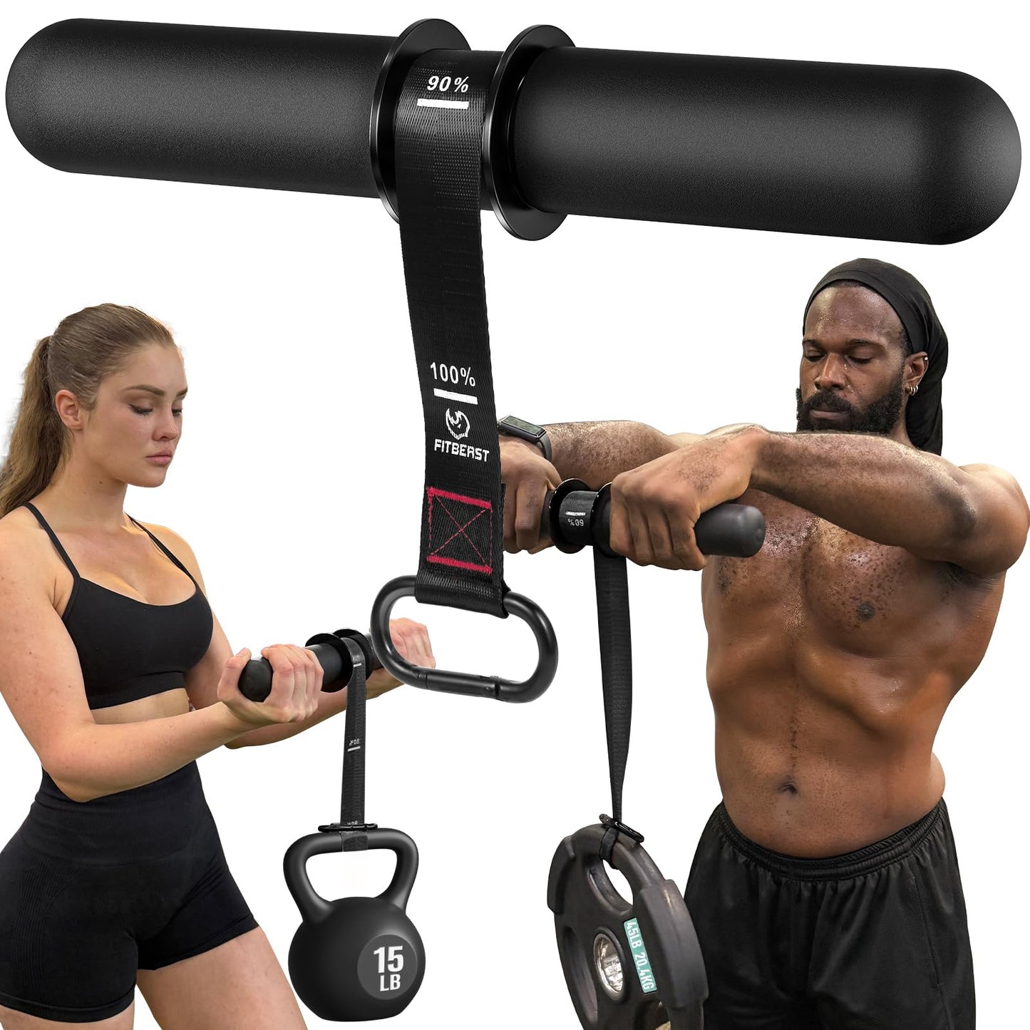 FitBeast Forearm Strengthener & Exerciser, Wrist Roller with Thicker Handle, Trainer with Adjustable Strap - Ideal for Grip Strength, Muscle Building, Rehabilitation (Black)