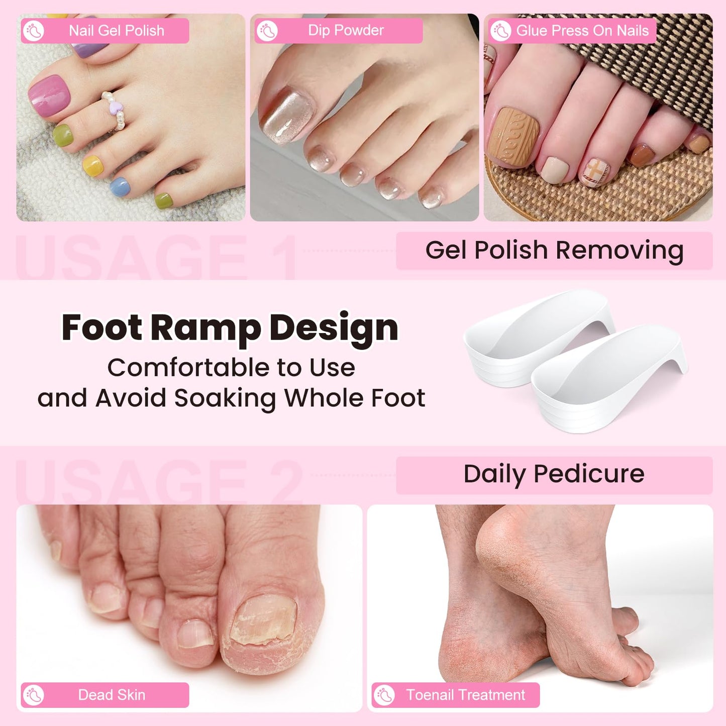Hand Toe Nail Soaking Bowl: 12PCS Large Size Hand & Foot Nail Soak Off Bowl for Nail Lovers - Acetone Proof Toe Soaking Tray with Manciure Pedicure Tools for Dip Powder Gel Polish Remover(Pink, White)