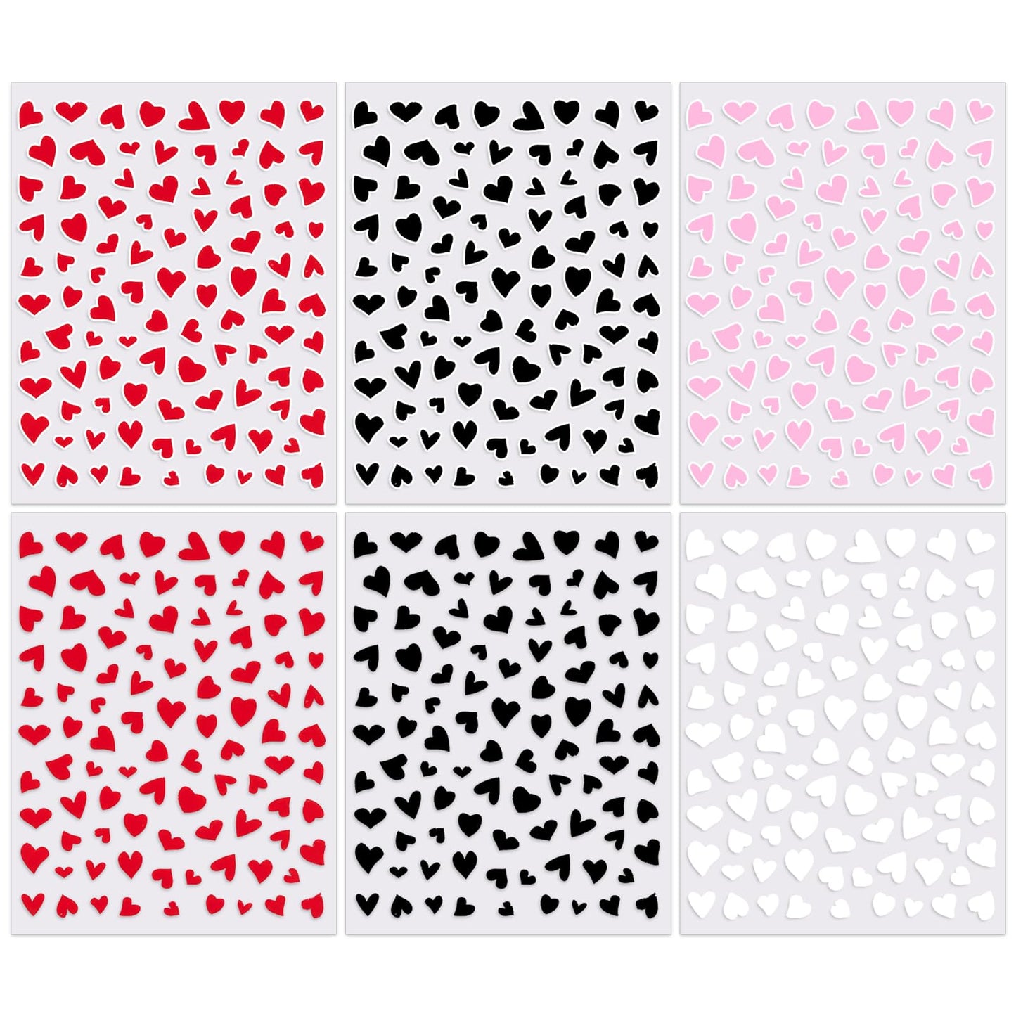 IDDFEVE Valentine's Day Nail Art Stickers - Sexy White Border Heart Nail Decals, Self-Adhesive Black White Red Pink Love for DIY 3D Nail Supplies Decoration (6 Sheets)