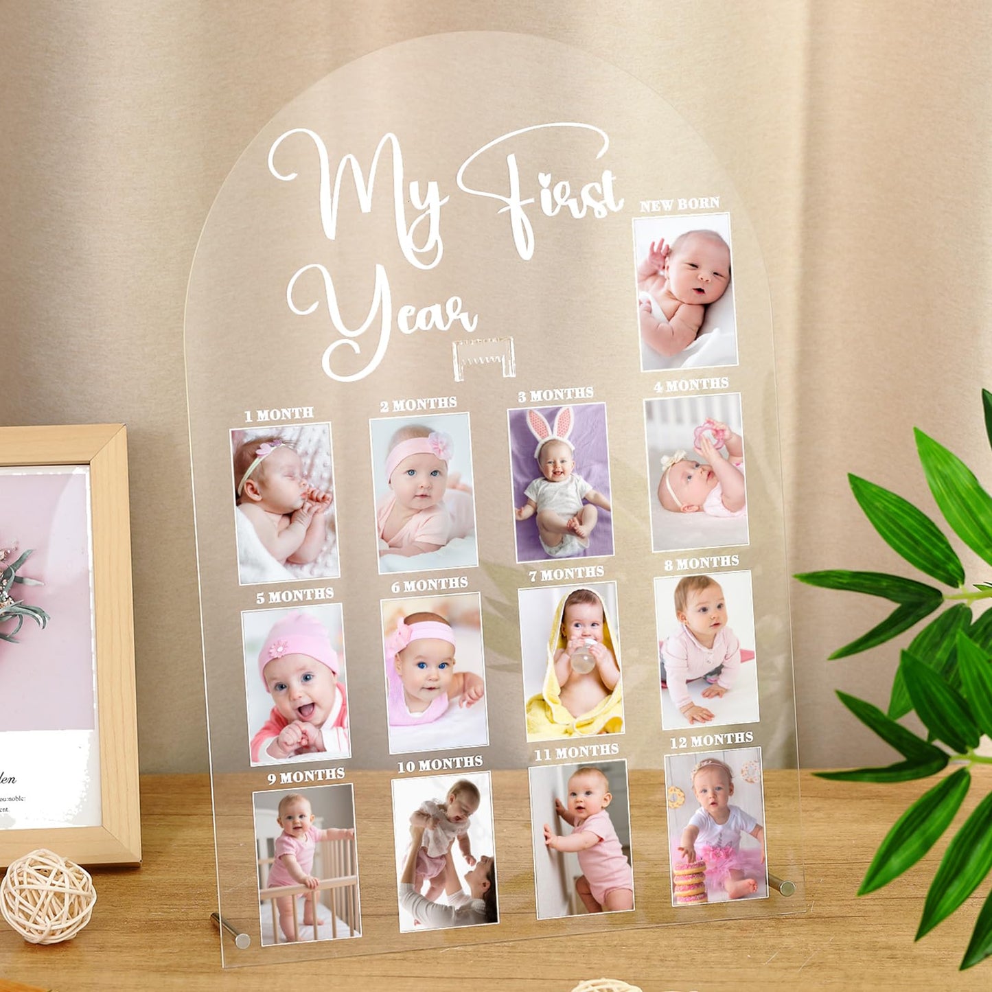 Lineshading My First Year Photo Frame Acrylic 18 x 12 Inch Large 12 Monthly Milestone Photo Board Picture Frame Display Hanging/Standing Baby Memories Collage Gift for 1st Birthday Newborn Keepsake