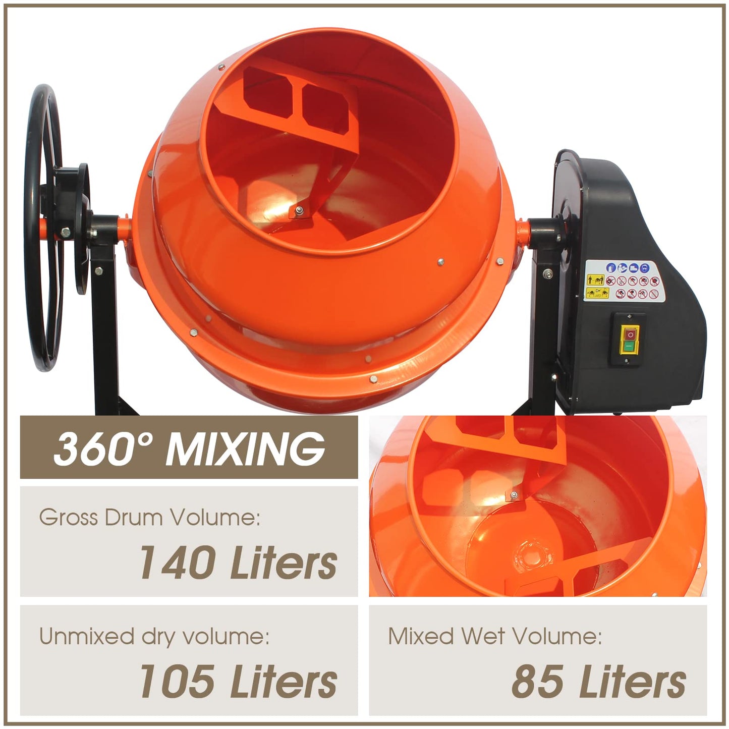 5 Cubic Ft Concrete Cement Mixer with Wheel and Stand,Electric ConcreteMixer 4/5 HP 600W Adjustable Tilt, Portable Heavy Concrete Mud Mixer Toolsfor Mortar Stucco Seeds and Fodder