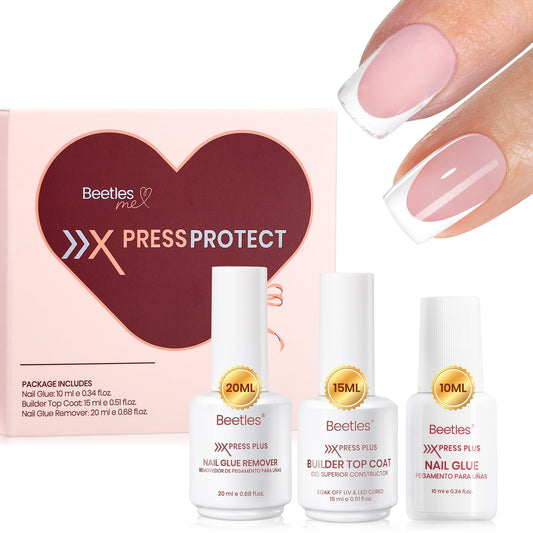 Beetles Fast Dry Nail Glue, Builder Top Coat & Remover Set, Strong Hold & High Shine for Press-On Nails and French Tips, DIY Gift for Women