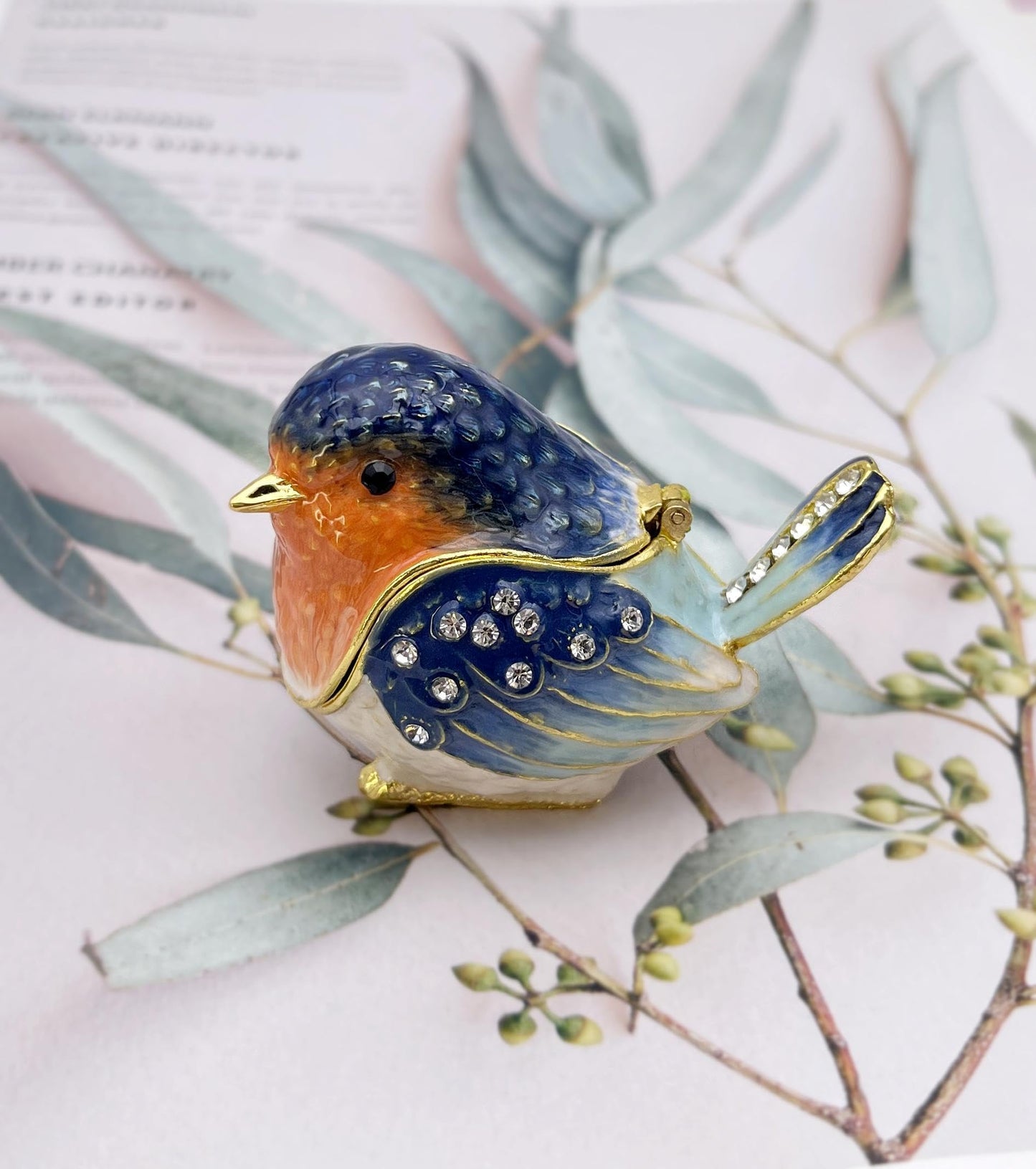 Robin Bird Jewelry Trinket Boxes Hinged Ring Box.Collectible Bird Figurines Home Decor Gifts for Women.Necklace Rings Earrings Organizer.
