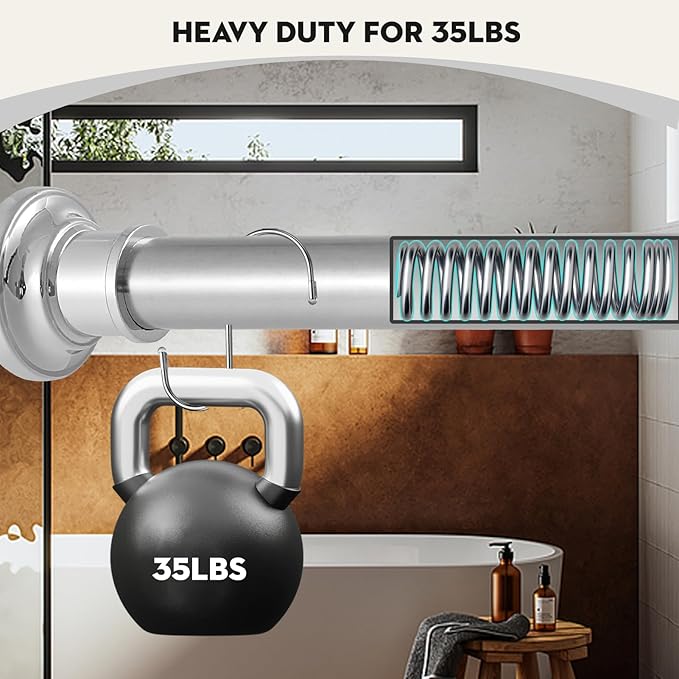 Silver Long Curtain RodTension Shower Curtain Rods 30 to100 inch Adjustable Spring Heavy Duty Rods for Bathroom Windows Outdoor No Drill No Slip Stainless Steel
