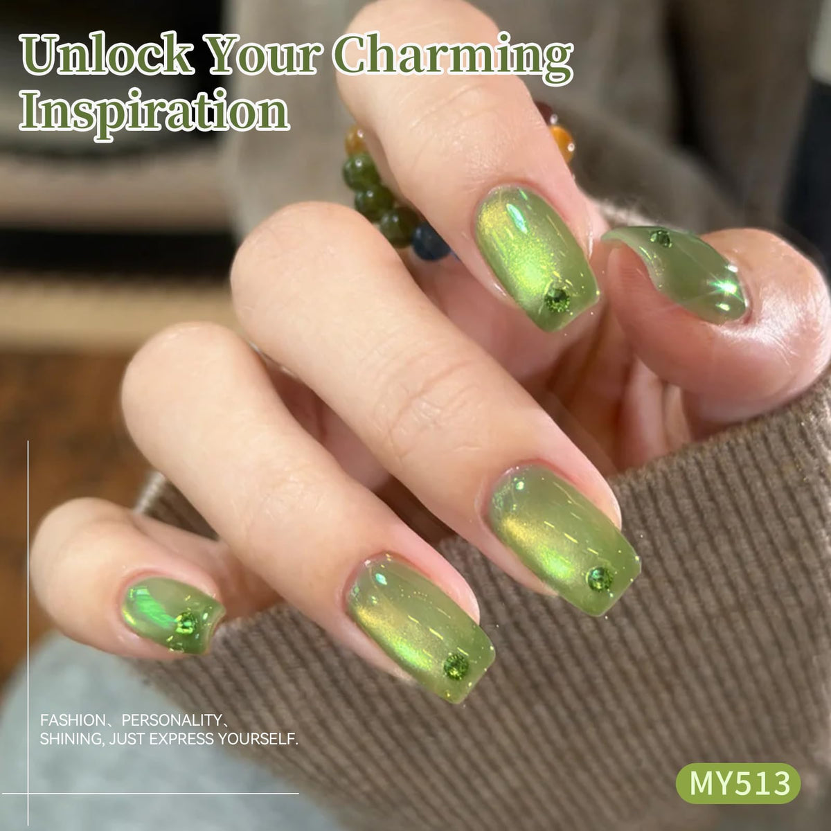 Born Pretty Spring Summer Green Cat Magnetic Eye Gel Nail Polish 6 Colors Shimmer Glitter Holographic Crystal Jelly Sage Olive Emerald Forest Green Translucent Magnetic Gel Polish