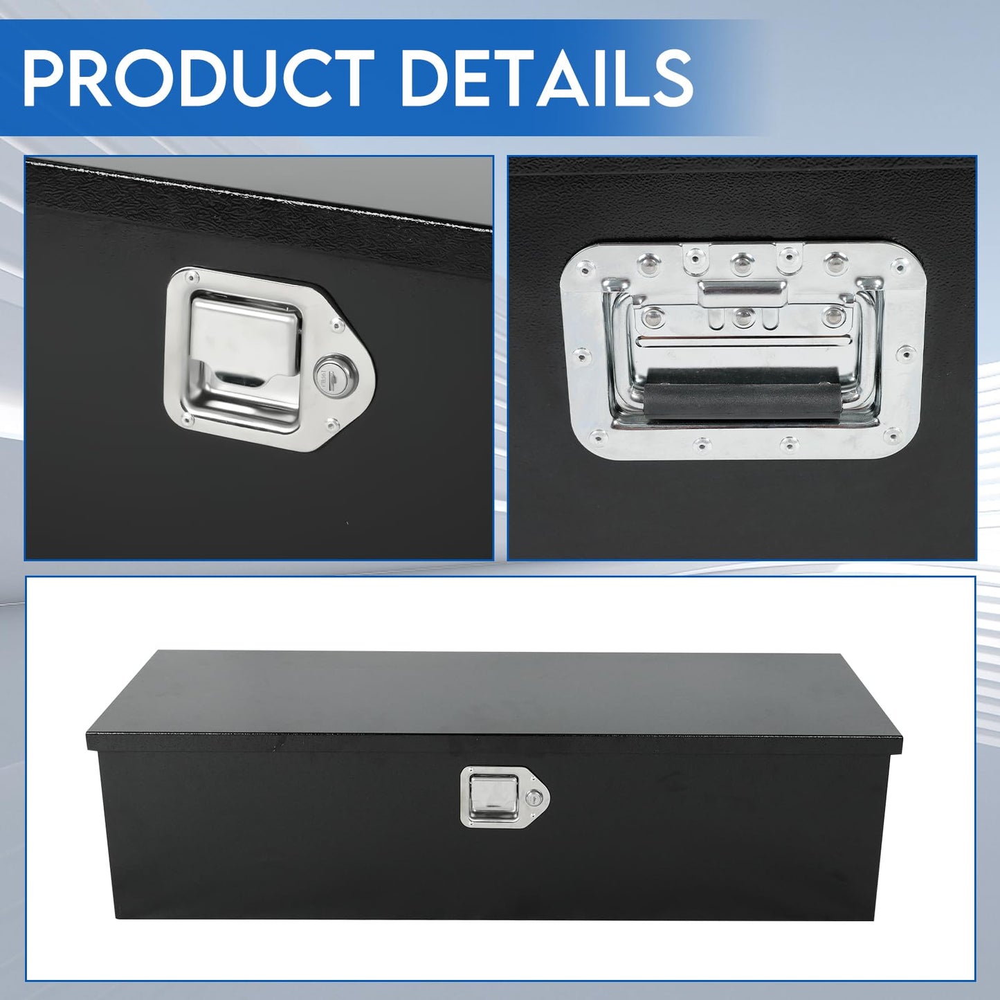 Black Steel Pick Up Truck Tool Box,Waterproof Toolbox Storage for Truck, Van, Trailer,Heavy Duty Waterproof Black Chest Toolbox,39 x 13 x 10 Inch Storage Box with T-Handle Latch and Keys