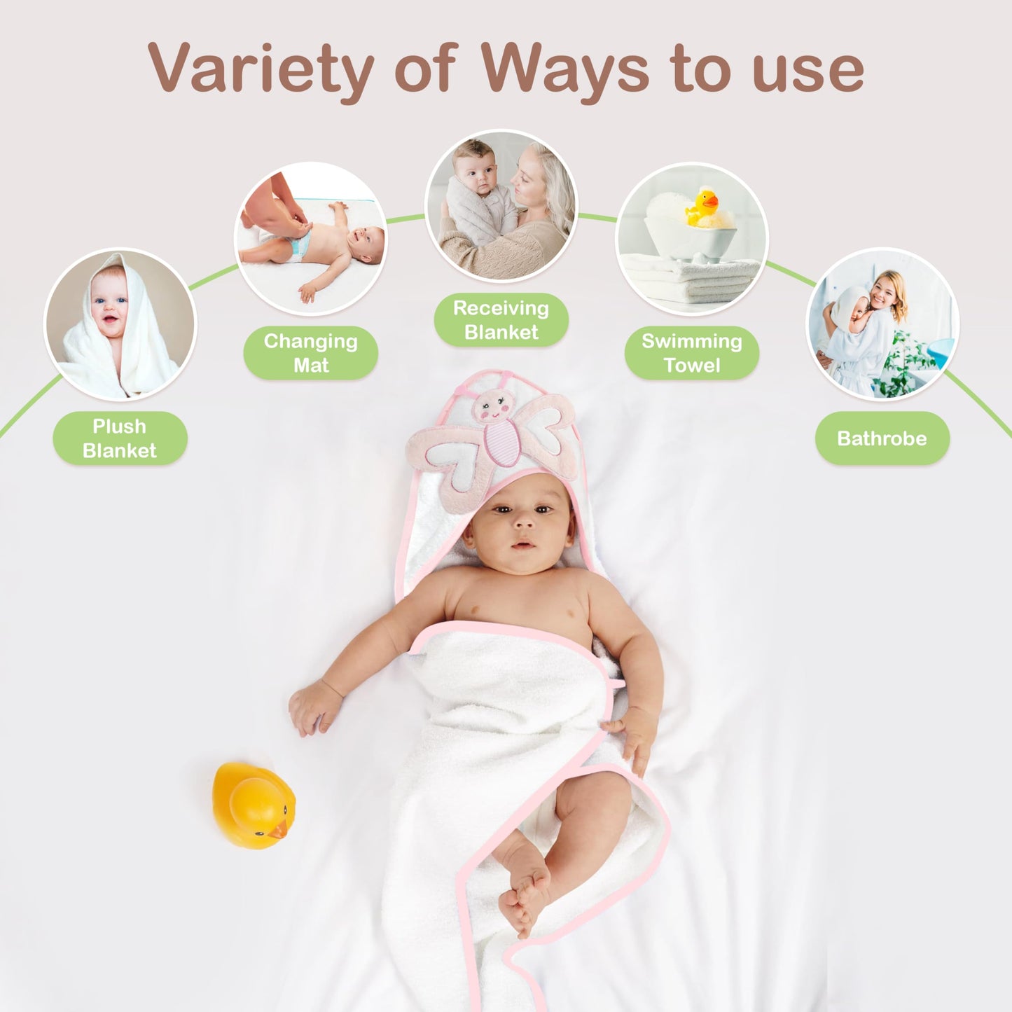 Mother's Choice Baby Towels 100% Organic Cotton Hooded Design, Large Size Baby Bath Towels, Ultra-Soft & Absorbent for Newborns, Infants, Toddlers, Boys & Girls with Animal Hood (Butterfly)