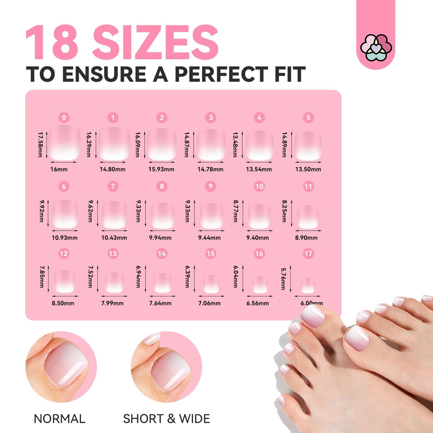 SAVILAND French Press On Toenails: 216Pcs Press On Toenails for Women Short Square Round Squoval Shape White Soft Gel False Toenail Extension Full Cover Soak Off Fake Toe Nail DIY x 18 Sizes