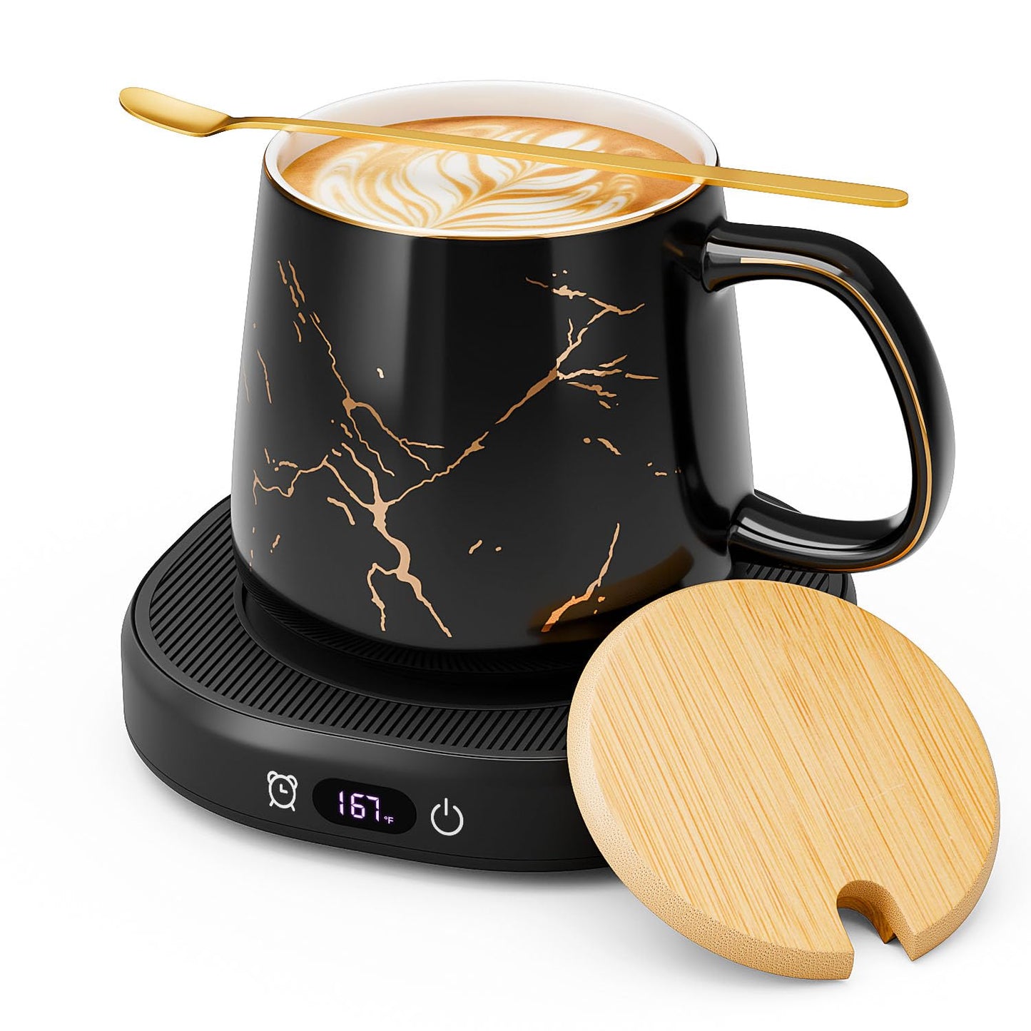 Coffee Mug Warmer & You are Awesome Mug Set, Electric Cup Warmer with Auto Shut Off, 4 Temperature Setting Smart Beverage Warmer, 8-Hours Auto Shut Off (Luxury Marbling Mug)