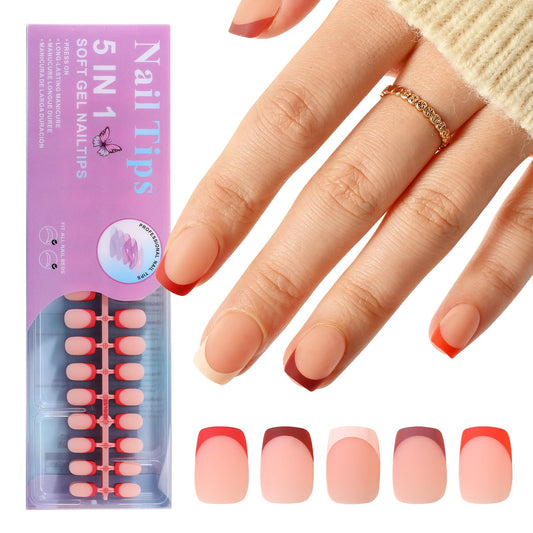 Jellyqueen French Tips Press On Nails,150 Pcs Short Square, No Need to File, Pre-lasting for Nail Art DIY 15 Sizes Multicolor (A18-01-10)