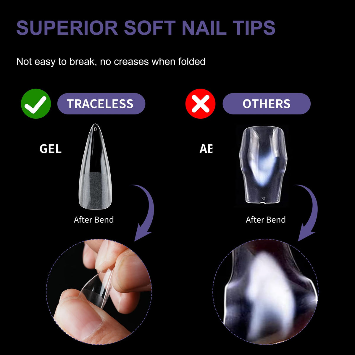 Half Matte Long Pointed Fake Nail Tips, Soft Gel Pre-Shaped Nail Tips, Full Cover False Nails with Clear Box for Nail Salons and DIY Nail Art, 600PCS/12 Sizes
