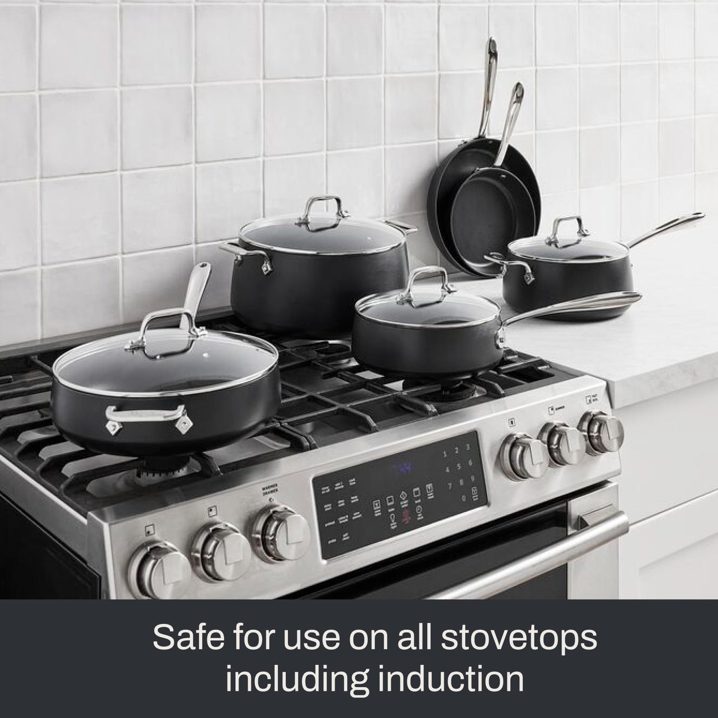 All-Clad HA1 Expert Hard Anodized Nonstick Cookware Set (10 Piece) Pots, Frying Pans, Dishwasher-Safe, Oven-Safe Up to 500°F Compatible with All Stovetops (Gas, Electric & Induction) - Black