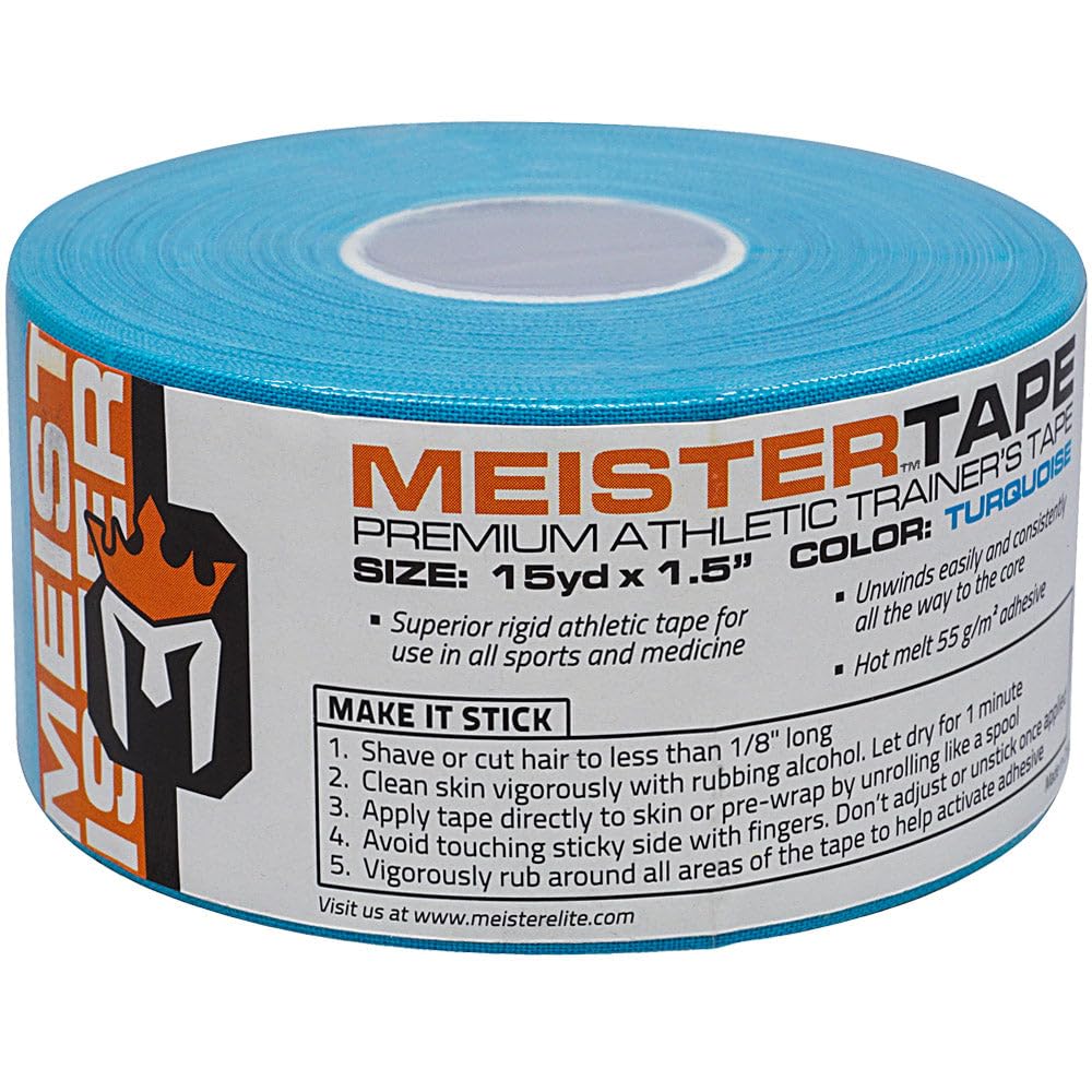 Meister 15Yd x 1.5" Premium Athletic Trainer's Tape for Sports and Medical (50% Longer) - Turquoise - 1 Roll"