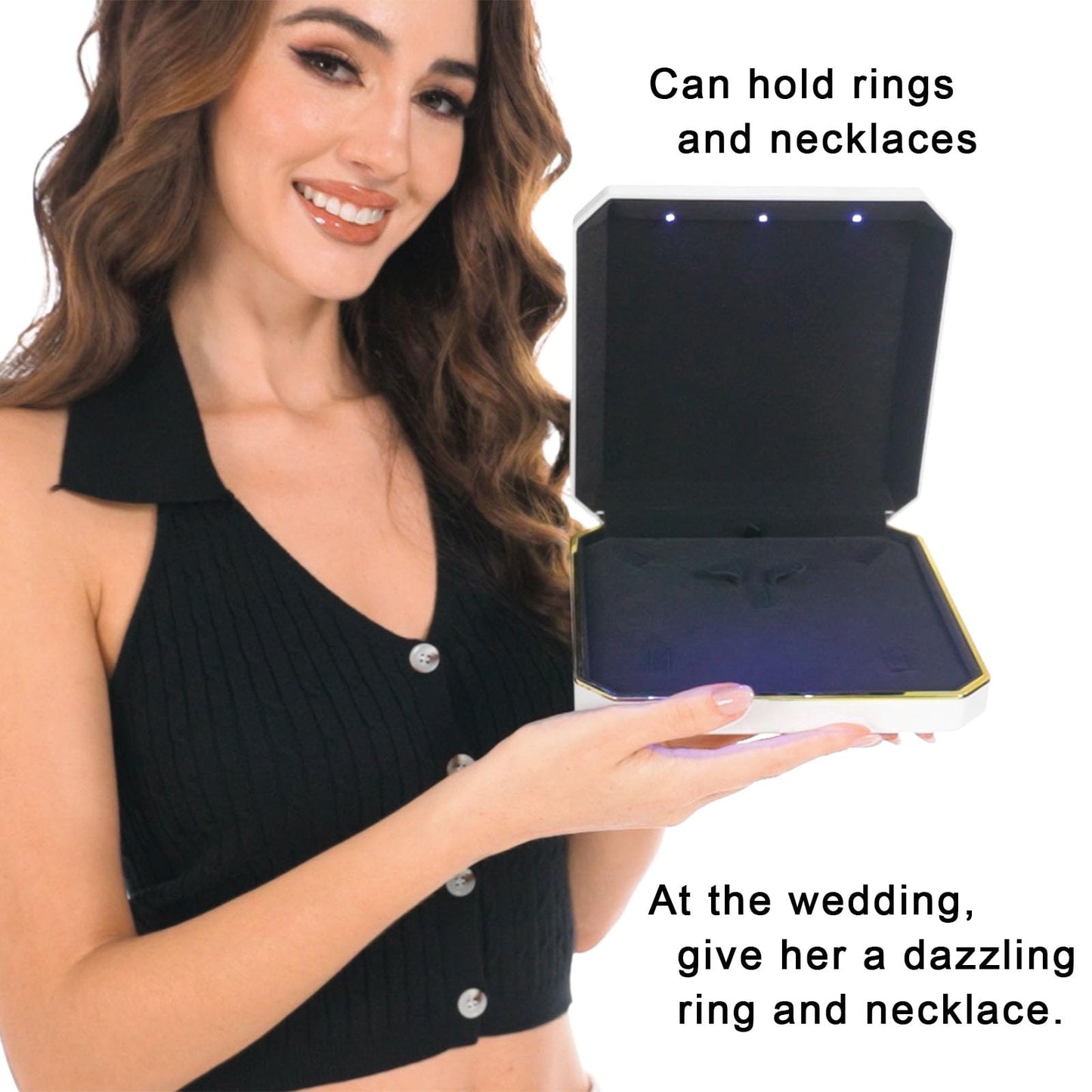 HSLFUAI Necklace Box with Led,Jewelry Box for Necklace, Large Necklace Box,Jewelry Gift Box for Wedding, Birthday, Valentine' Day, Mother'S Day, Christmas,Black Velvet Interior Necklace Organizer