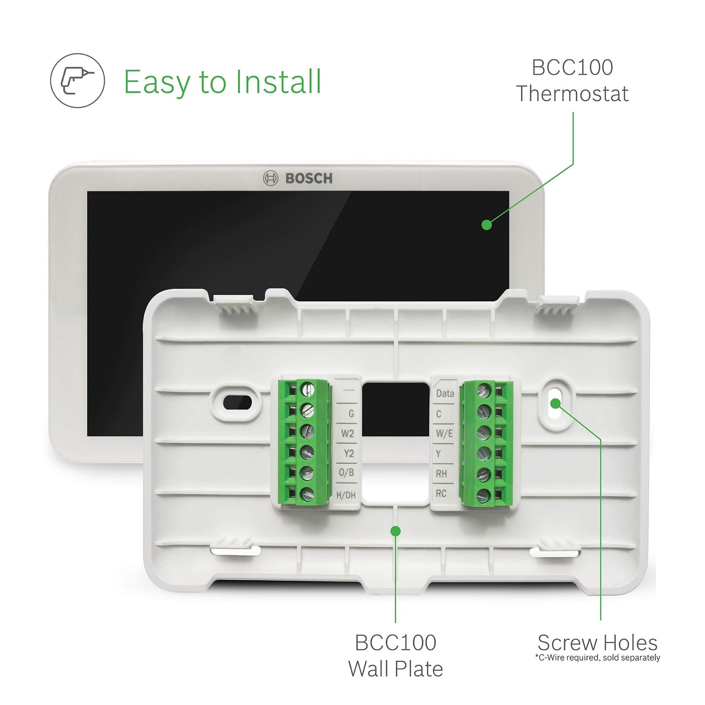 Bosch Large 5-Inch Full-Color Touch Screen Sleek Easy Setup Connected Control Smart Phone Wi-Fi Thermostat for 24V HVAC Systems with Bosch Connected Control App
