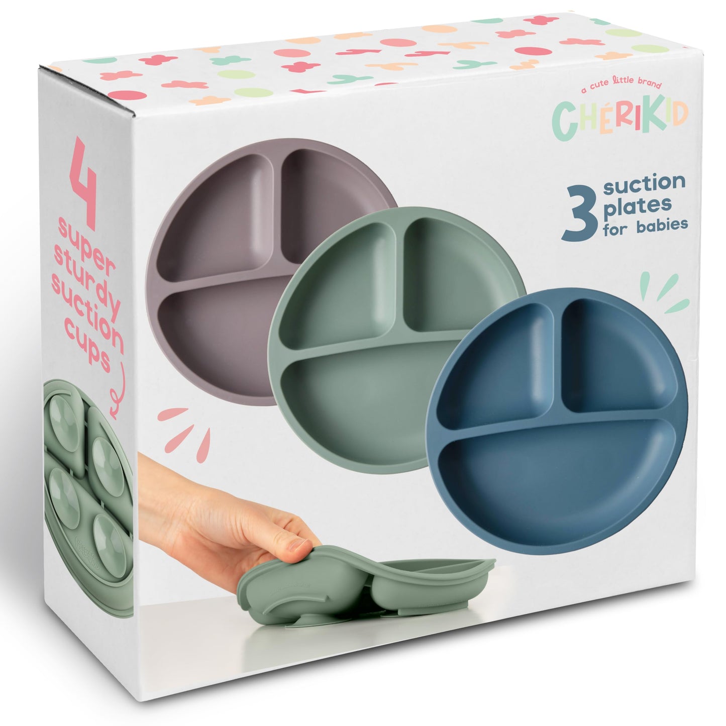 ChériKid Toddler Plates - FEATURES SUPER STRONG QUADRUPLE SUCTION - 100% Food Grade Silicone Baby Plates with Suction - Unbreakable Divided Kids Plates, Baby Essentials Dishes