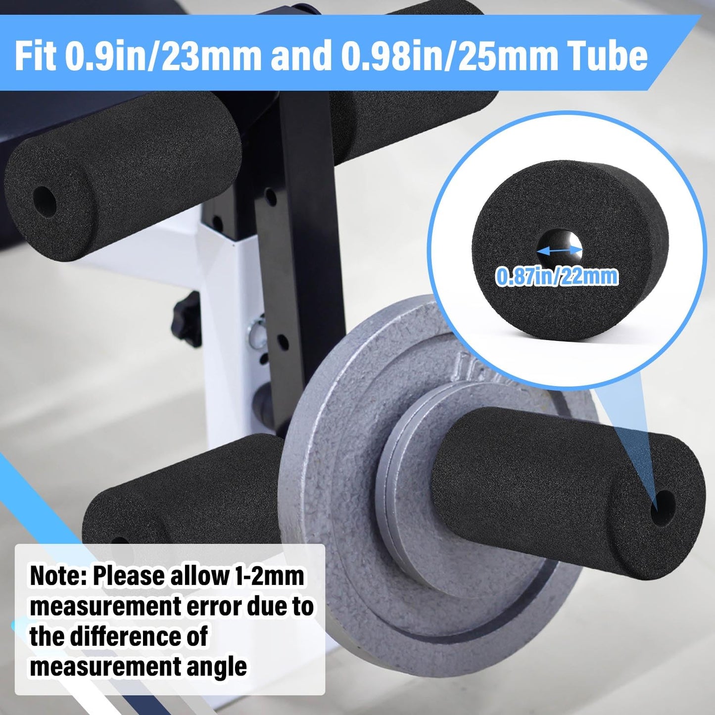 Deekin 8 Pieces Foam Foot Pads Rollers Set High Density Foam Roller for Gym Exercise Machines Equipment Replacements Exercise Massage Muscle Recovery, 6.3" x 3.4"" OD x 0.87"" ID"