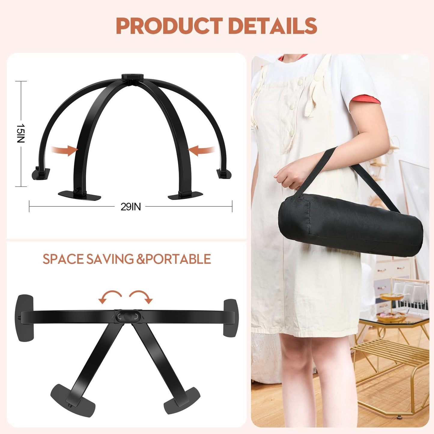 SLYFTE Premium Large Half Moon LED Light for Nail Tech, Foldable Arch Light for Nail Desk Lamp with Phone Stand Perfect for Manicure Handicraft Lighting (White, Large)