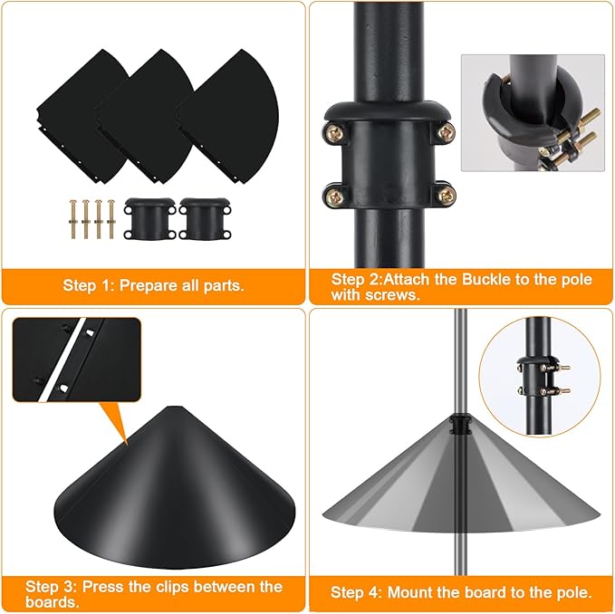 FEED GARDEN Heavy Duty Shepherds Hook Squirrel-Proof Bird Feeder Pole 92" Double Hooks 5-Prong Base & 19" Baffle for Outdoor Feeders & Plants