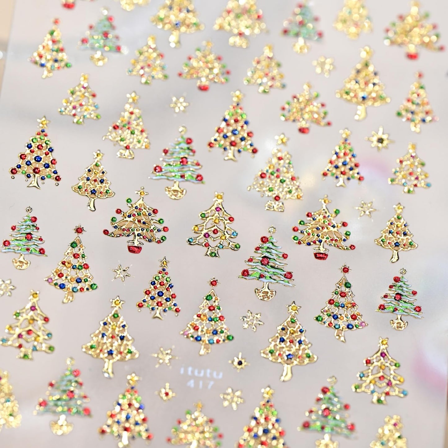 Christmas Nail Art Stickers Xmas Tree Nail Stickers 5D Embossed Self Adhesive Shiny Gold Design Rhinestone Nail Decals for Women Girls Winter Nails Charms Supply Decoration