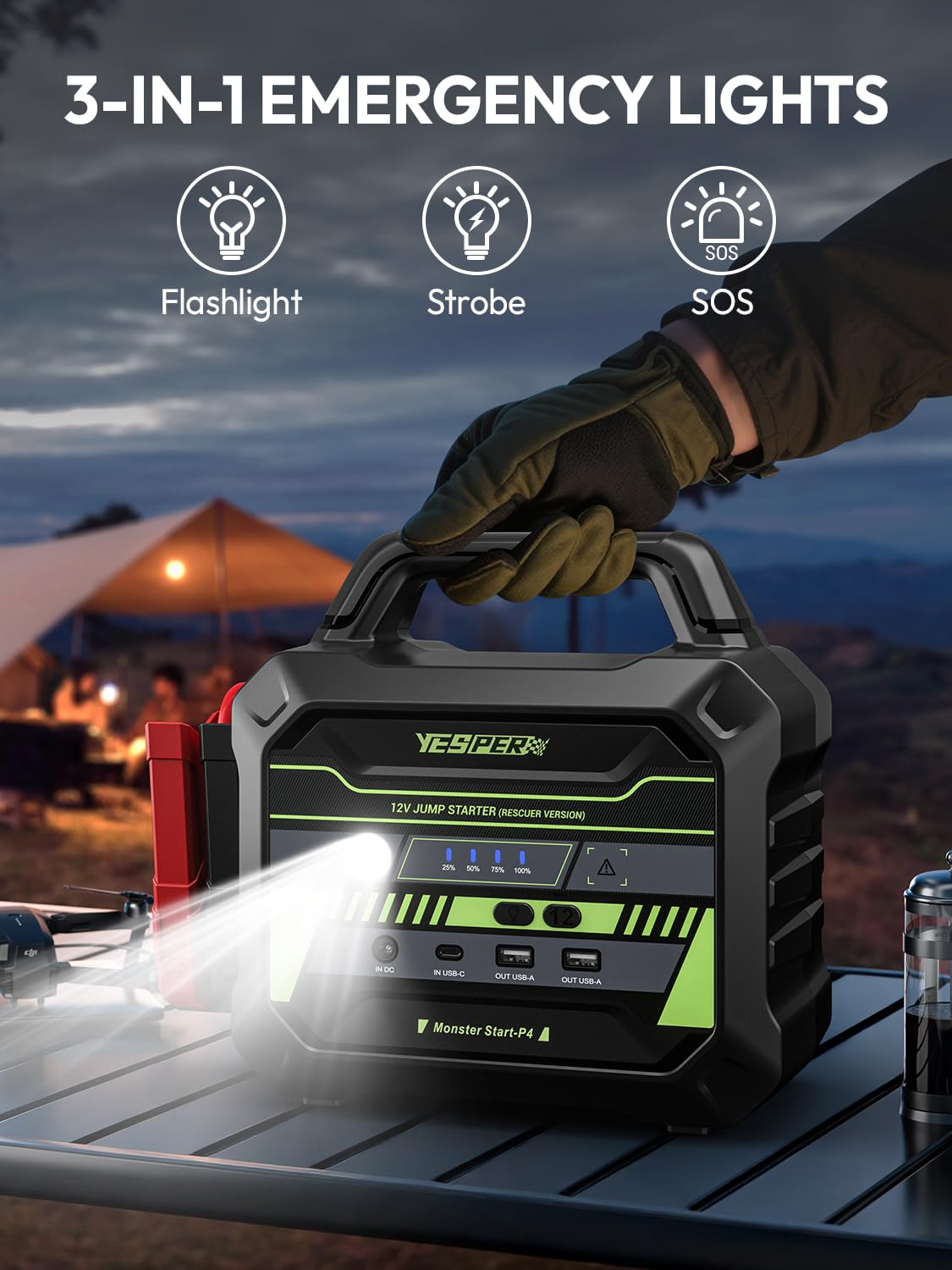 YESPER 78,000mAh Heavy Duty Jump Starters - 6000A Car Jump Starter Pack for All 12V Diesel & Gas (Trucks, SUVs, RVs, etc.) SuperSafe Jump Box, Powerful Force Start Jumper Pack (-40°F to 140°F)