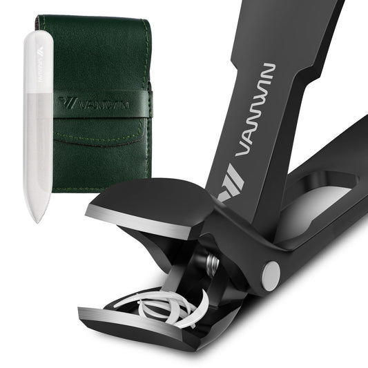 VANWIN Toenail Clippers for Seniors Thick Toenails, Angled Head Large Toe Nail Clippers for Men with Wide Jaw Opening, Sharp Heavy Duty Fingernail Clipper with Catcher Nail Cutter Long Handle Black