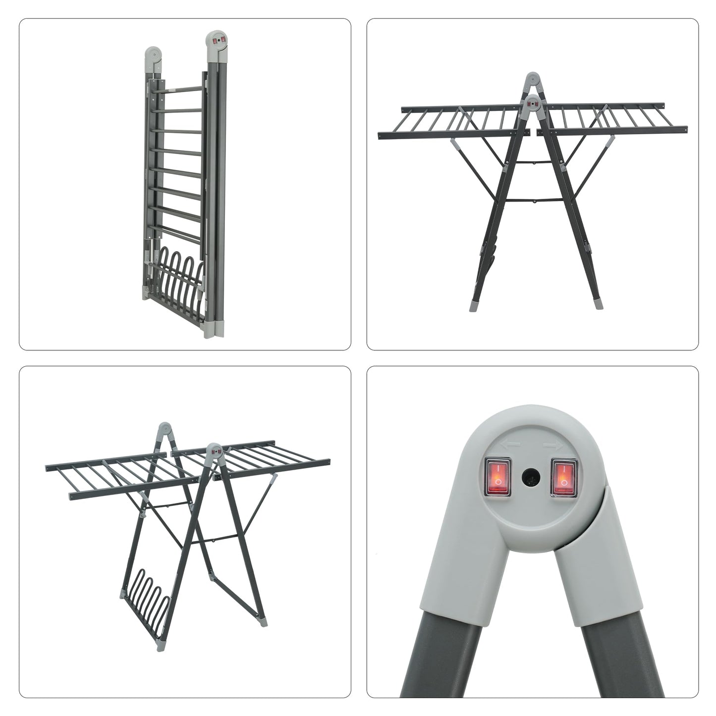 SHARNDY Electric Heating Clothes Drying Rack,Foldable Clothes Drying Rack,Suitable for Drying Clothes, Shoes and Socks.Plug & Play,Space Gray,Aluminum Alloy,One-Click Switch(39.37×52.56×25.98in)