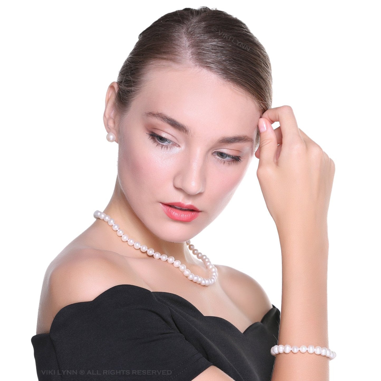 VIKI LYNN Freshwater Cultured Pearl Necklace Set Includes Stunning Bracelet and Stud Earrings Jewelry for Women Gift for Mother's Day, Anniversary, Birthday, Wedding - 20 Inch