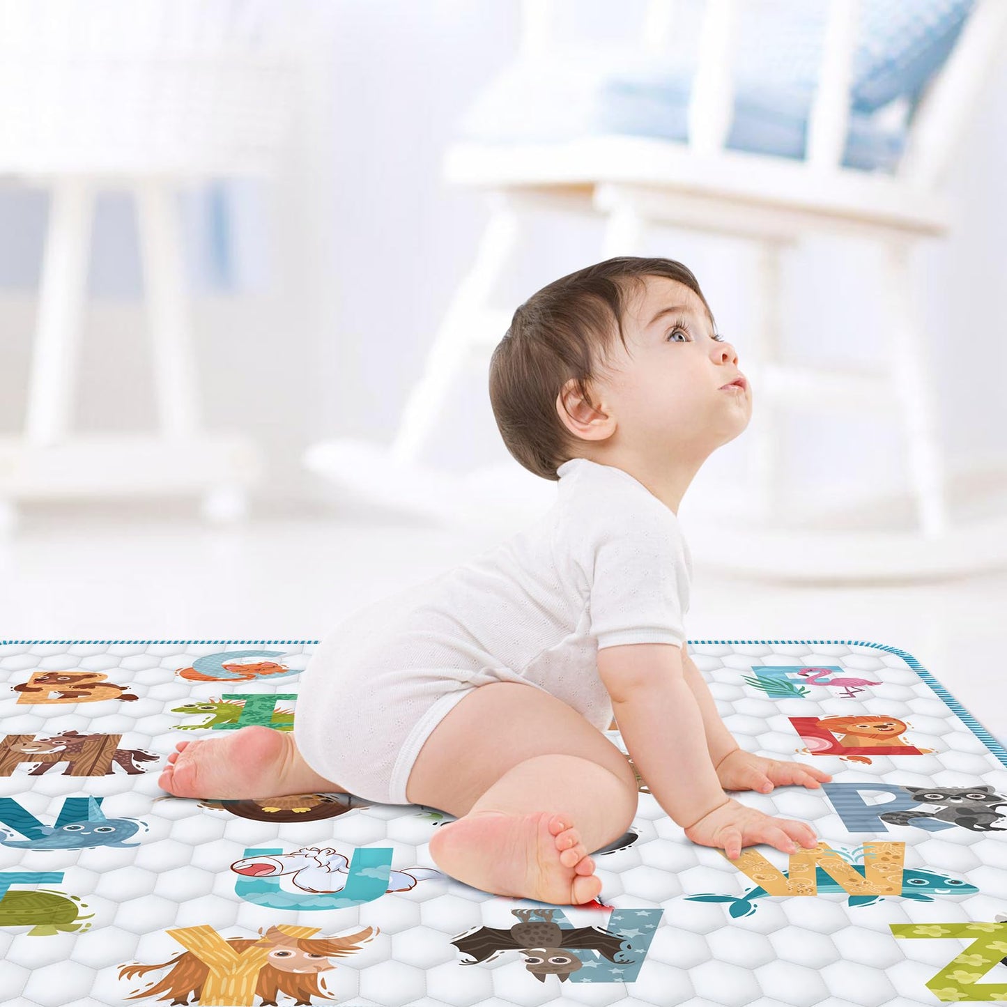 Baby Play Mat for Floor Playpen - 50" X 50" Playpen Mat,Thick One-Piece Crawling, Odorless Floor Mat, Non-Slip Cushioned Baby Playmat for Infants,Babies,Toddlers. Foldable and Machine Washable