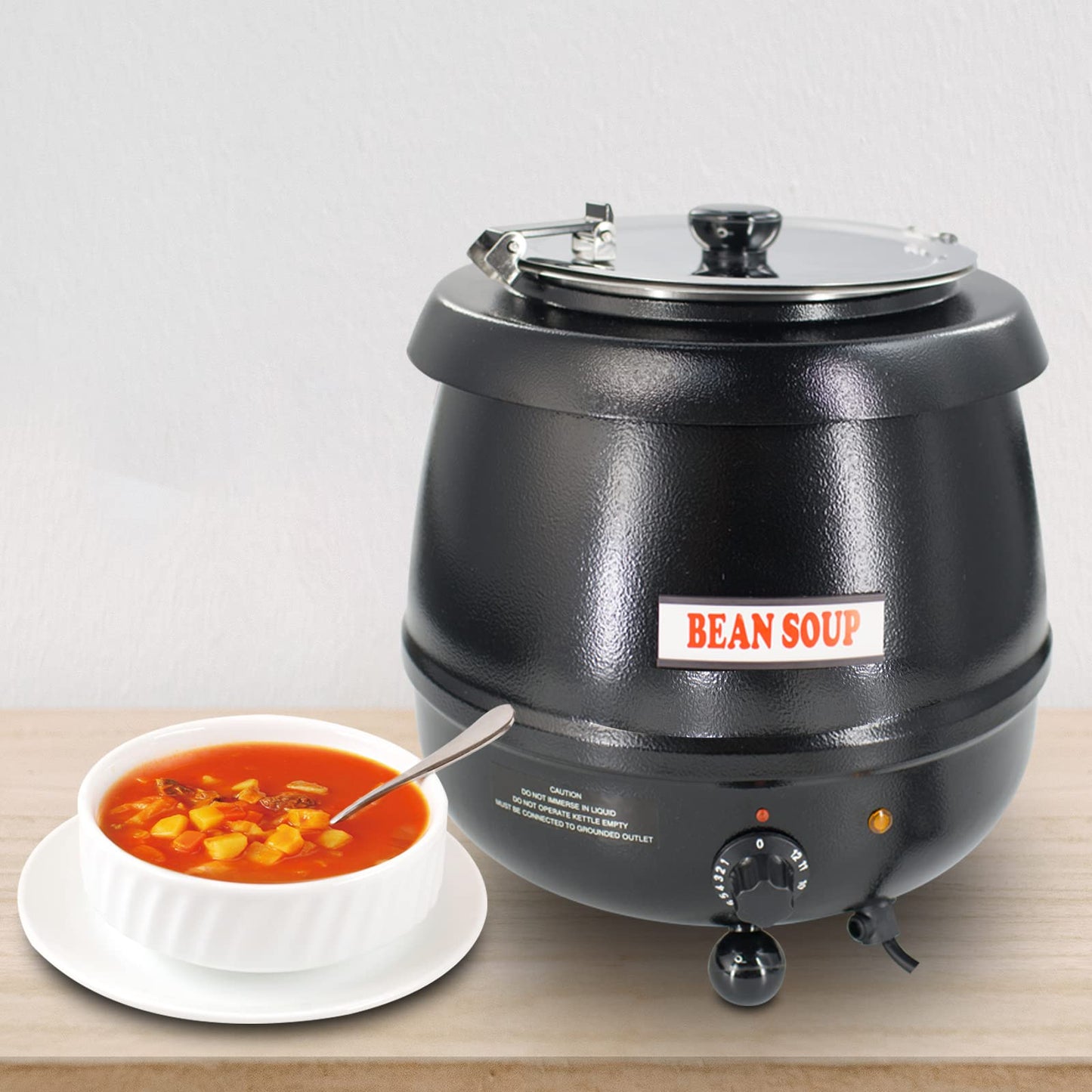 11Qt Commercial Soup Warmer, 400W Buffet Food Warmer Soup Kettle with Hinged Lid & Detachable Pot, Temperature Control (105-195°F) for Soups, Chili, Stew, Nacho Cheese - Black