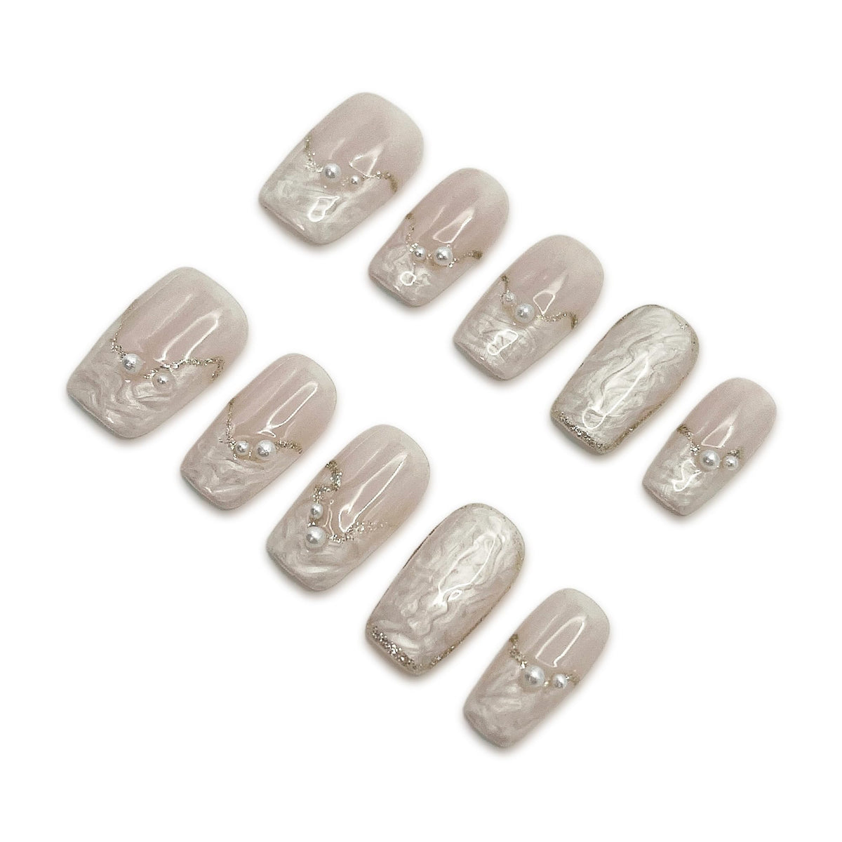 Yabonica Handmade Press On Nails Short - Acrylic Fake Nails with Charm Design,10Pcs Nail Press Ons with Glue for Woman Girls (003, S)