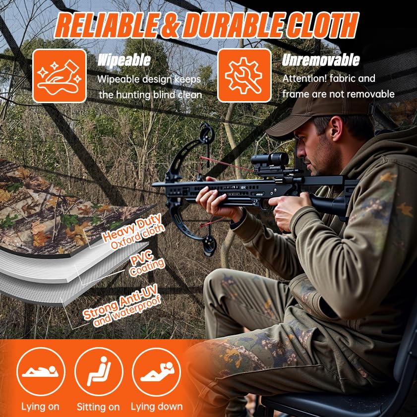 GOTRUTH Hunting Blind 270°See Through Ground Blind with Full Open Door, 3-4 Person Pop Up Deer Blind for Hunting with Carry Bag, Portable Resilient Hunting Tent for Turkey and Deer (Camouflage)